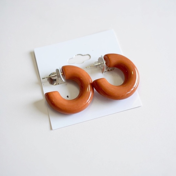 Lucite teardrop curved post earrings hypoallergenic NWT modern chic rust brown - Picture 1 of 4